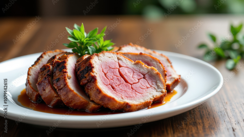 Juicy meat on a wooden table, perfect for a carnivorous feast. Juicy meat on a wooden table, perfect for a carnivorous feast.