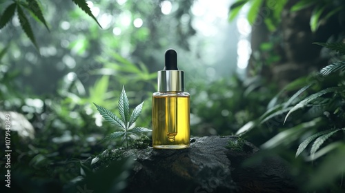 CBD Oil in a Lush Green Forest