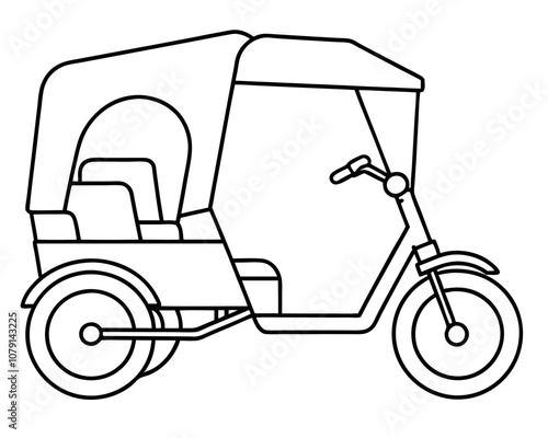 Pedicab Coloring Page on White Background