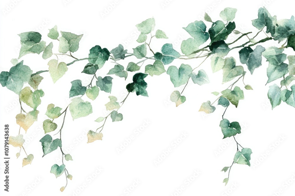 Obraz premium Hand-drawn Watercolor Ivy Branch Frames. Green Leaves Set for Botanical Garden Decor