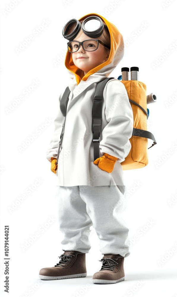 Child in scientist costume, 3D illustration, isolated on white background Child in scientist costume, 3D illustration, isolated on white background