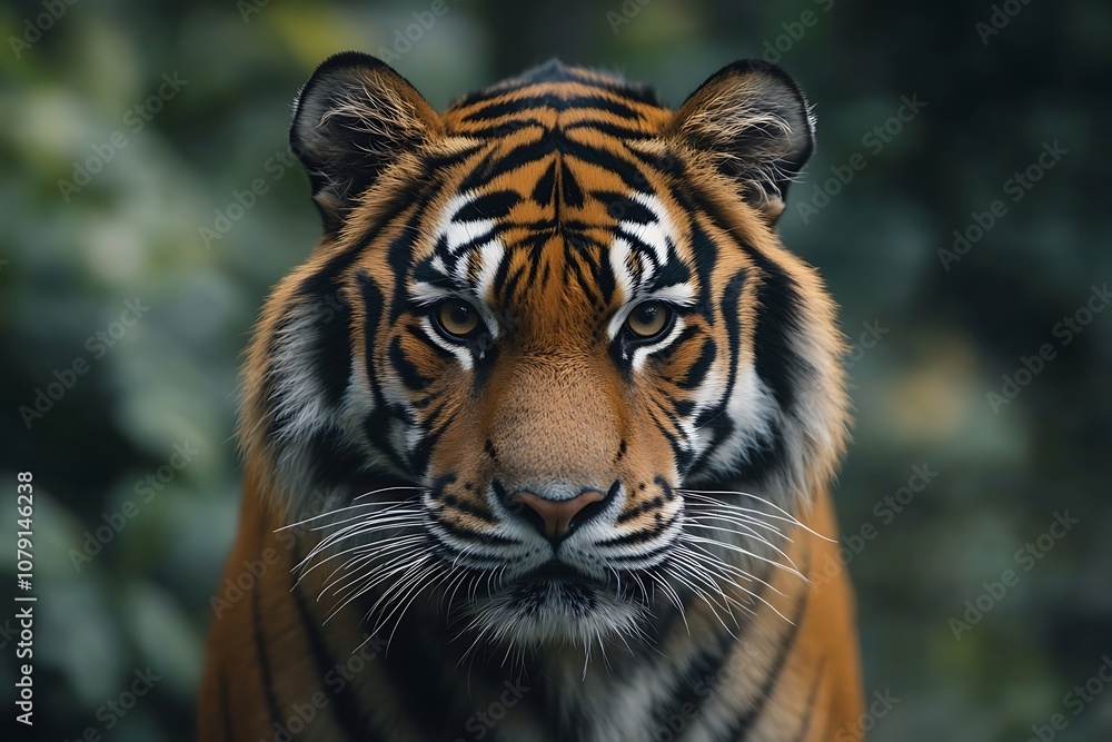 Intense Tiger Stare with Large Ears and Soft Whiskers Intense Tiger Stare with Large Ears and Soft Whiskers