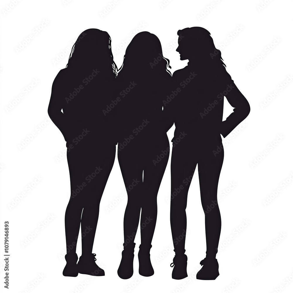 Three Friends Silhouette, Illustration Isolated On White Background Three Friends Silhouette, Illustration Isolated On White Background