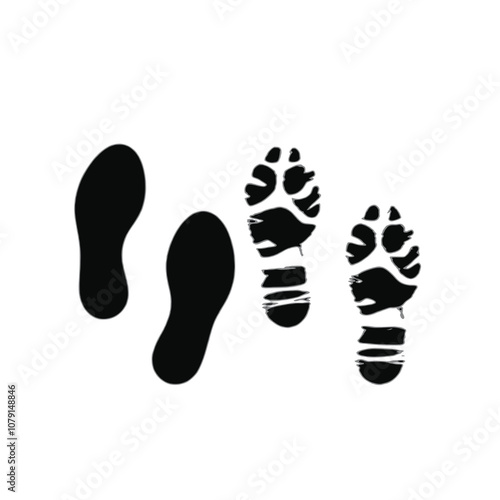 Silhouettes of shoe prints on a white background