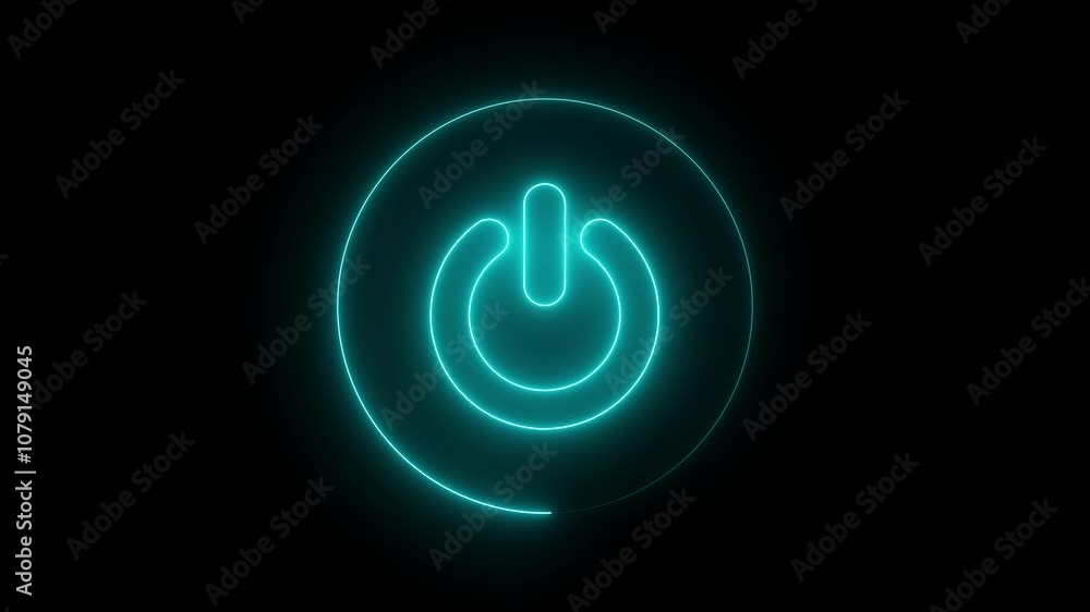 Neon glowing power button icon animated on a black background. Glowing neon power icon sign with neon circle animation. Neon power reset button sign animation.
Neon glowing power button icon animated on a black background. Glowing neon power icon sign with neon circle animation. Neon power reset button sign animation.