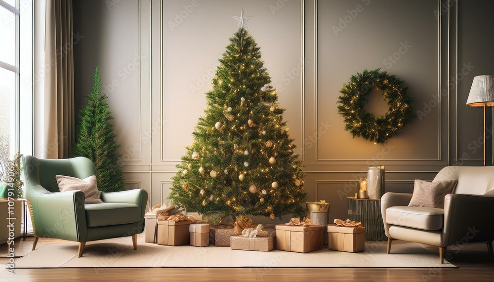 Christmas tree and gifts in the living room Christmas tree and gifts in the living room