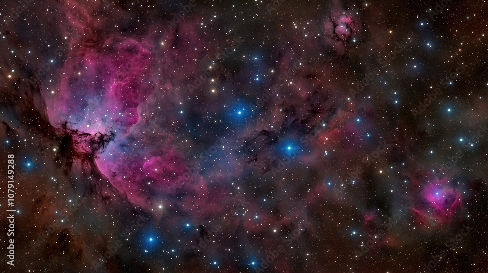 Obraz premium Beautiful and colorful image of the night sky with a purple and blue hue. The stars are scattered throughout the sky, creating a sense of depth and wonder