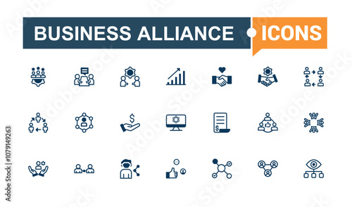 Business Relationship icons in linear style. Related to handshake, group, hand, organization, unity, people and more. Thin outline icons pack. Editable stroke. Vector illustration.
