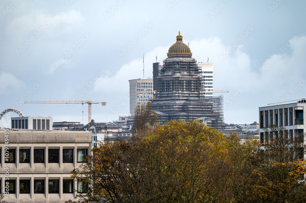 Obraz premium High angle view over the industry and court house in Anderlecht, Brussels Capital Region, Belgium
