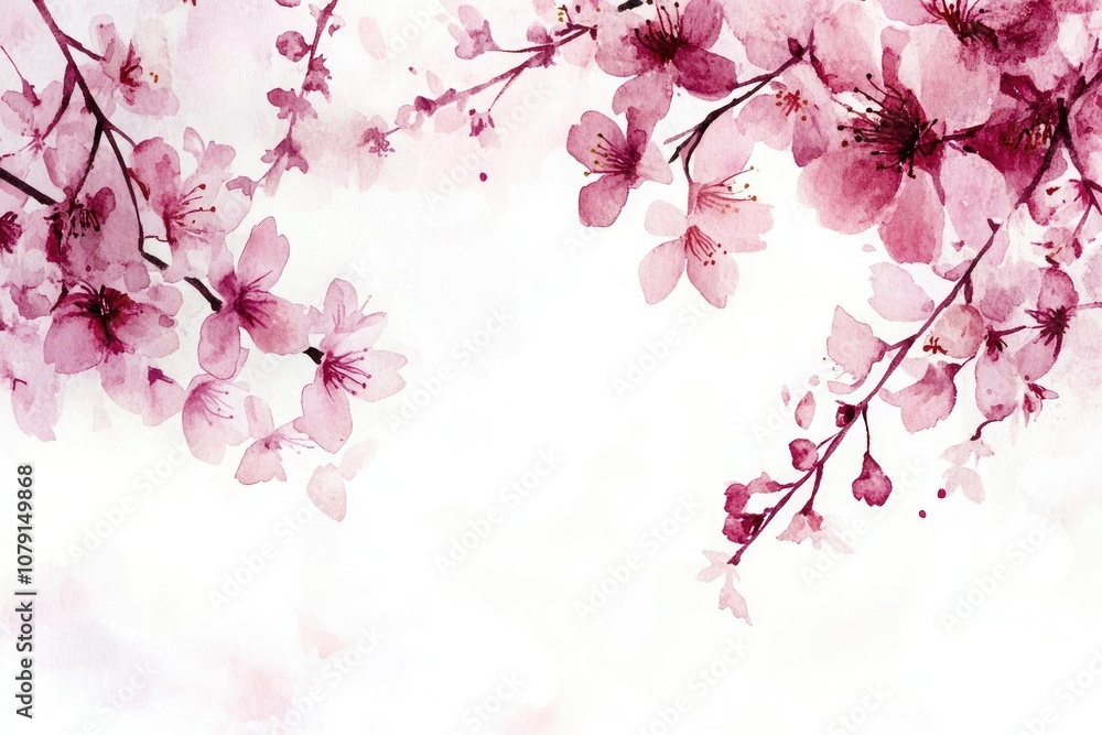 Watercolor Sakura Blossom. Beautiful Spring Cherry Flowers Painting Watercolor Sakura Blossom. Beautiful Spring Cherry Flowers Painting