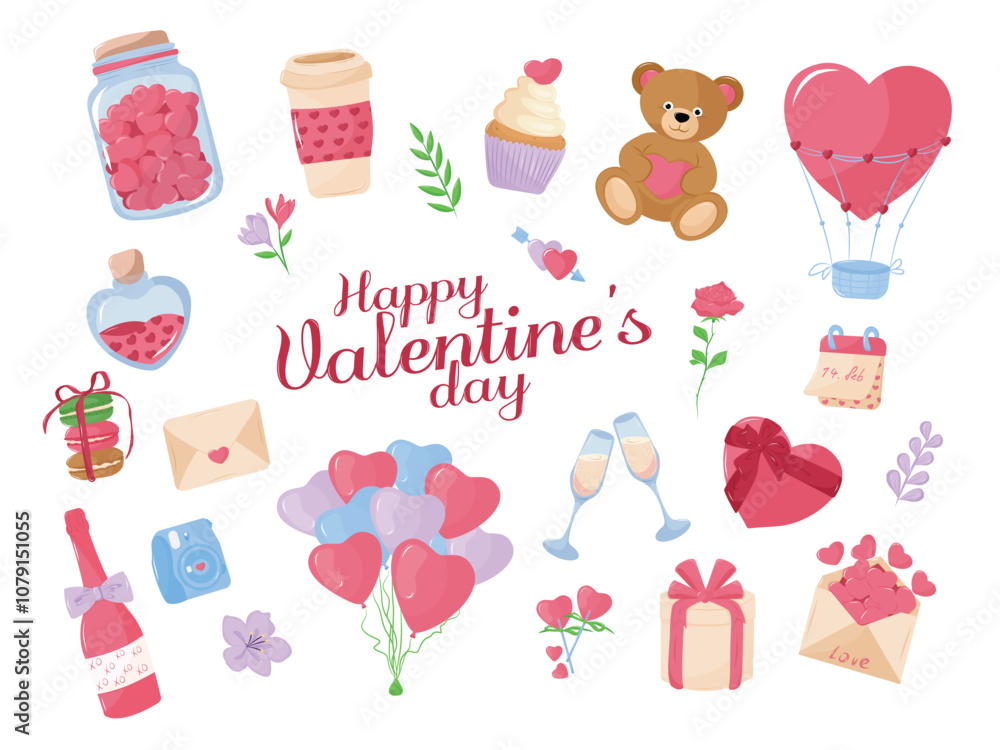 Happy Valentine's day element collection. Romance, Love concept. Isolated illustration for poster, banner, advertising, invitation, cover. EPS 10 Happy Valentine's day element collection. Romance, Love concept. Isolated illustration for poster, banner, advertising, invitation, cover. EPS 10