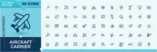 Set of Airplane line icons. Related to transportation, plane, outline, art, silhouette, vector, air and more. Thin linear style icons. Vector illustration.