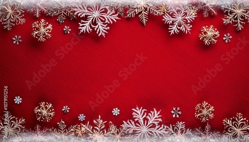 Christmas winter snowflake retro border and red textured background