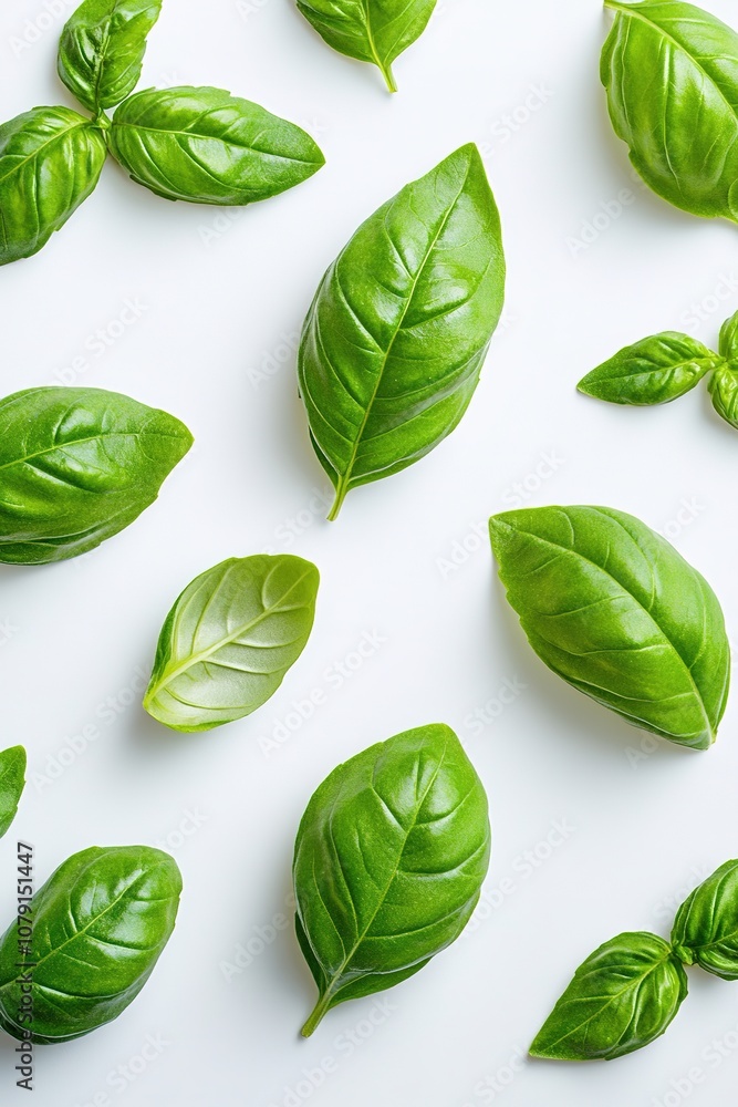 Fresh green basil leaves on white background Fresh green basil leaves on white background