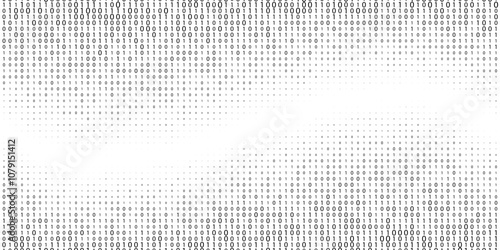 Wavy binary code halftone gradient bg. Ones and zeros in oval gradation black and white texture. Digital system language. Computer encoding abstract background