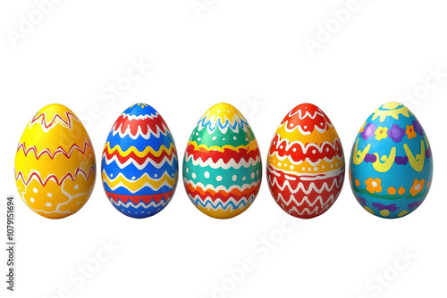 Colorful decorated Easter eggs and vibrant flowers in a festive spring arrangement