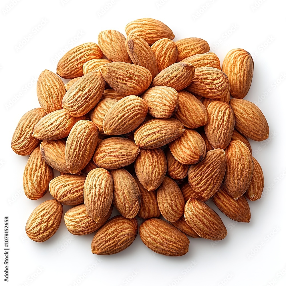 A close-up of a pile of almonds, showcasing their warm, nutty color and textured surface.