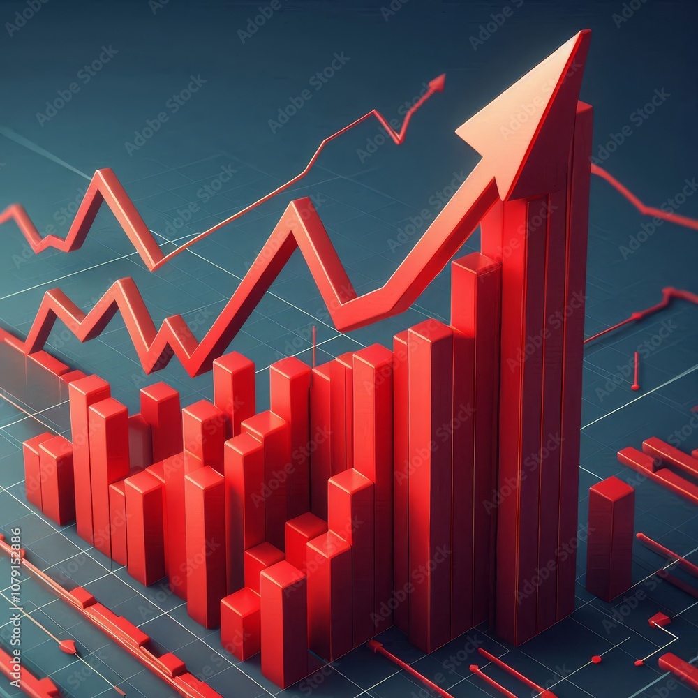 Red upward arrow graph showing rising trend, cut out
Red upward arrow graph showing rising trend, cut out
