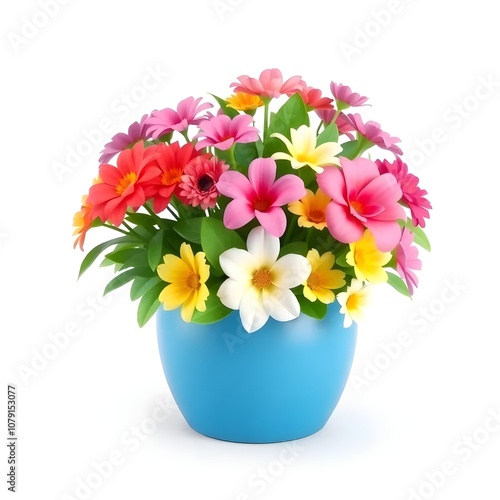 Wallpaper Mural A vibrant 3D render of a multi-flower, pot arrangement, White background, Flower in white background, Multicolor Flower, 3d Flowers in White Background Torontodigital.ca