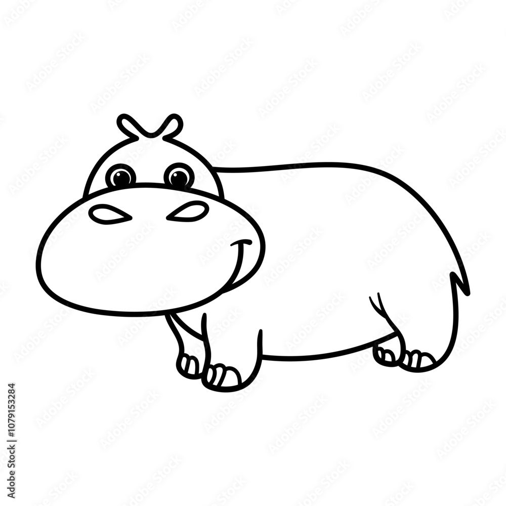 Cartoon Hippo Vector Illustration. This is a black and white line art illustration of a cute, cartoon-style hippopotamus. The hippo has a large, rounded snout with two small oval nostrils. Cartoon Hippo Vector Illustration. This is a black and white line art illustration of a cute, cartoon-style hippopotamus. The hippo has a large, rounded snout with two small oval nostrils.
