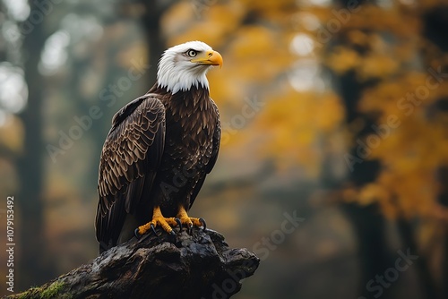 Majestic Bald Eagle Perched on a Twig in Autumn