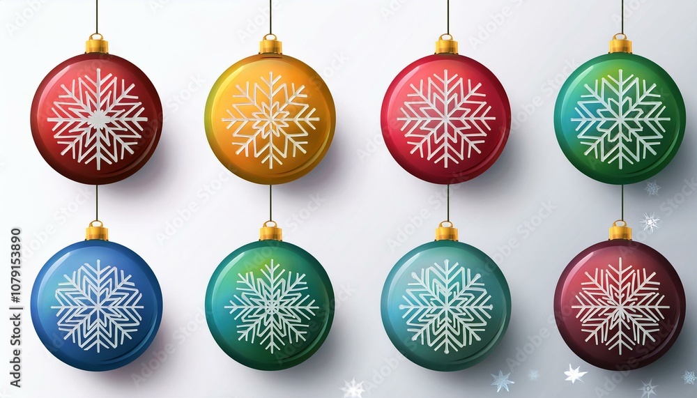 set of christmas ball decoration with snowflakes and stars in different colors vector illustration EPS10 set of christmas ball decoration with snowflakes and stars in different colors vector illustration EPS10