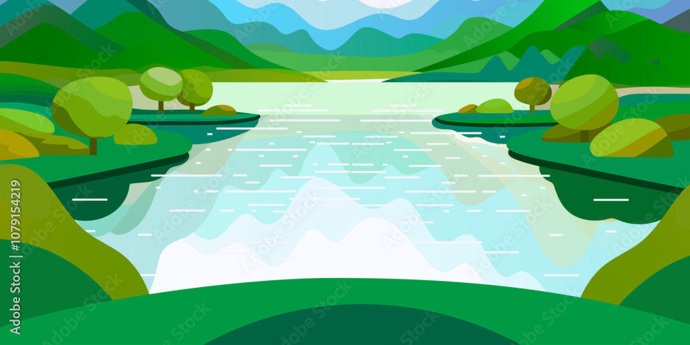 Obraz premium Serene Landscape with Reflections of Lush Greenery and Mountains