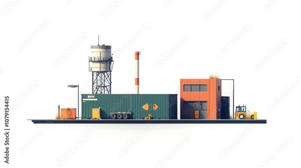 Fototapeta premium Shipping container in maritime transport flat design side view industrial theme 3D illustration, isolated on white background