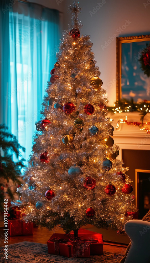 A beautiful Christmas tree adorned with vibrant ornaments and glowing lights stands in a cozy living room, creating a festive atmosphere perfect for the holiday season.
A beautiful Christmas tree adorned with vibrant ornaments and glowing lights stands in a cozy living room, creating a festive atmosphere perfect for the holiday season.