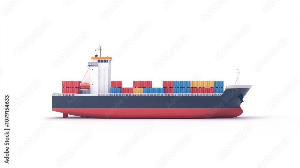 Shipping container in maritime transport flat design side view industrial theme 3D illustration, isolated on white background Shipping container in maritime transport flat design side view industrial theme 3D illustration, isolated on white background
