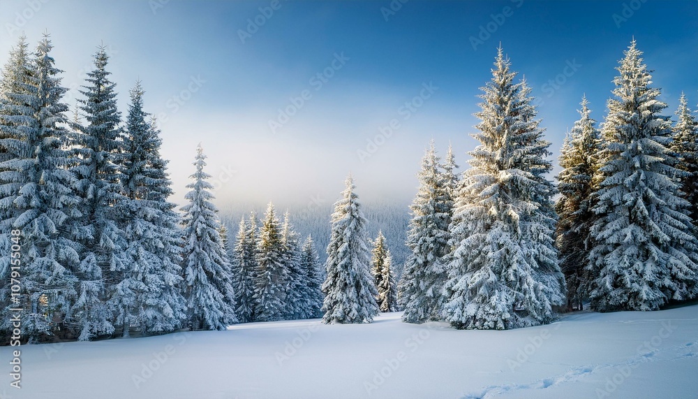 Winter background landscape with fir trees and pines in snow Winter background landscape with fir trees and pines in snow