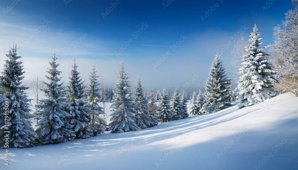 Winter background landscape with fir trees and pines in snow Winter background landscape with fir trees and pines in snow