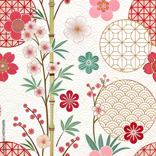 Colorful Japanese Floral Pattern
