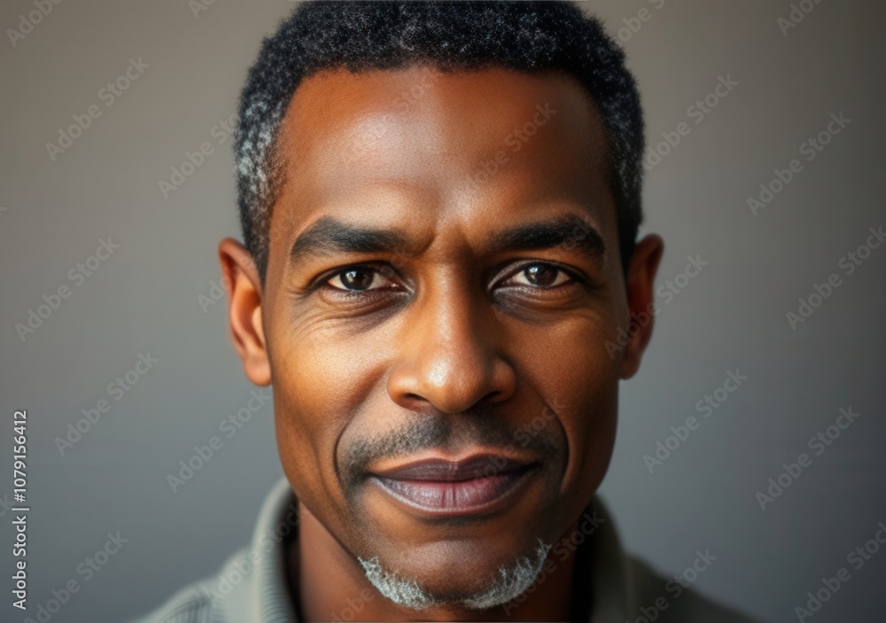 A close-up portrait of a mature Black man with graying hair and a thoughtful expression A close-up portrait of a mature Black man with graying hair and a thoughtful expression