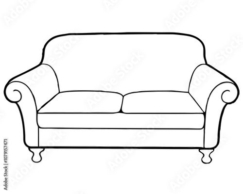 Vector Design: Sofa Coloring Page on White Background