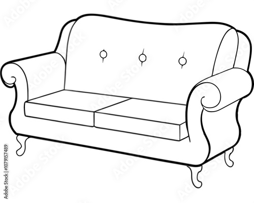 Vector Design: Sofa Coloring Page on White Background