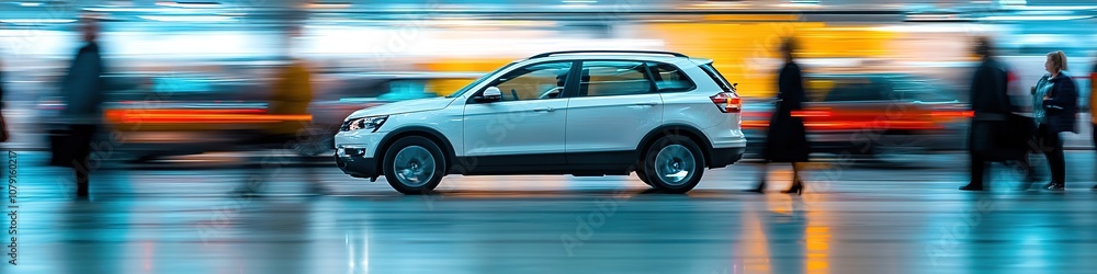 Blurred city background with sharp car in motion Blurred city background with sharp car in motion