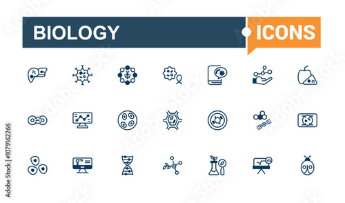 Biology icon set. Includes thin line chemistry, vector, structure, set, dna, microscope, experiment and more. Collection for mobile and web apps. Editable vector stroke.