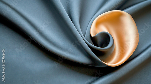   A clear shot of a blue cloth featuring a golden pattern at its center, as well as a tawny mark on the opposite side, specifically on the back of the top layer photo