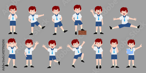 set of boy uniform school different pose cartoon design. bak to chool