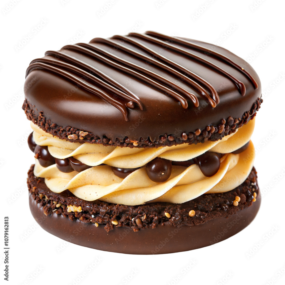 Chocolate dessert with creamy filling, transparent or white isolate background. Chocolate dessert with creamy filling, transparent or white isolate background.