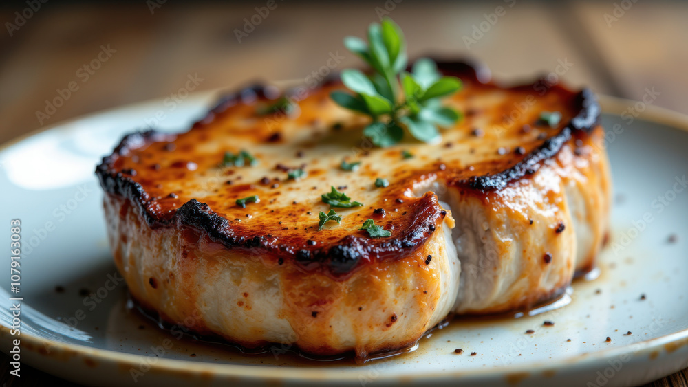 A close-up photo of a grilled steak with herbs on a plate, emphasizing the meat's texture and seasoning. A close-up photo of a grilled steak with herbs on a plate, emphasizing the meat's texture and seasoning.