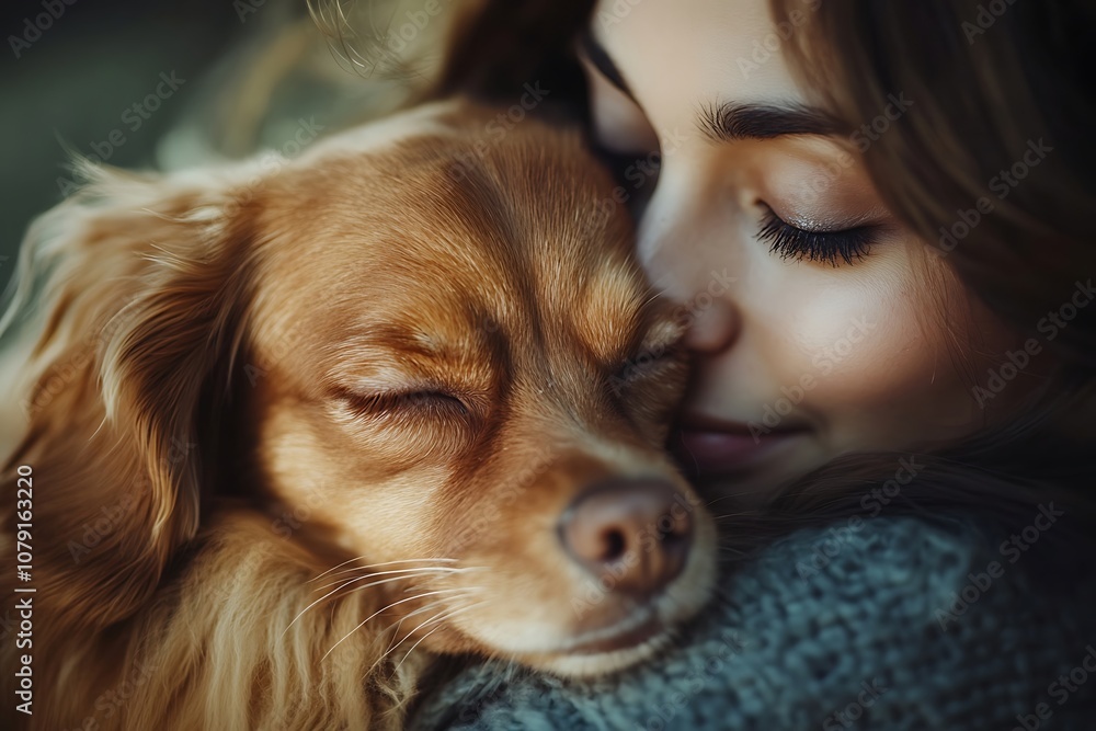 Peaceful Nap Woman and Dog Sharing a Moment of Calm Peaceful Nap Woman and Dog Sharing a Moment of Calm