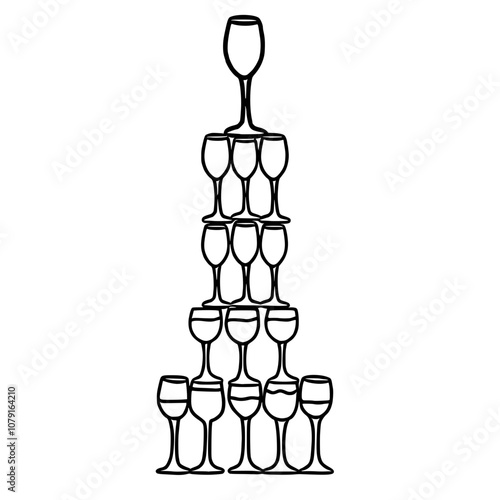 Champagne glasses tower Hand drawn New Years Eve Celebration party graphic illustration isolated on white background color editable 