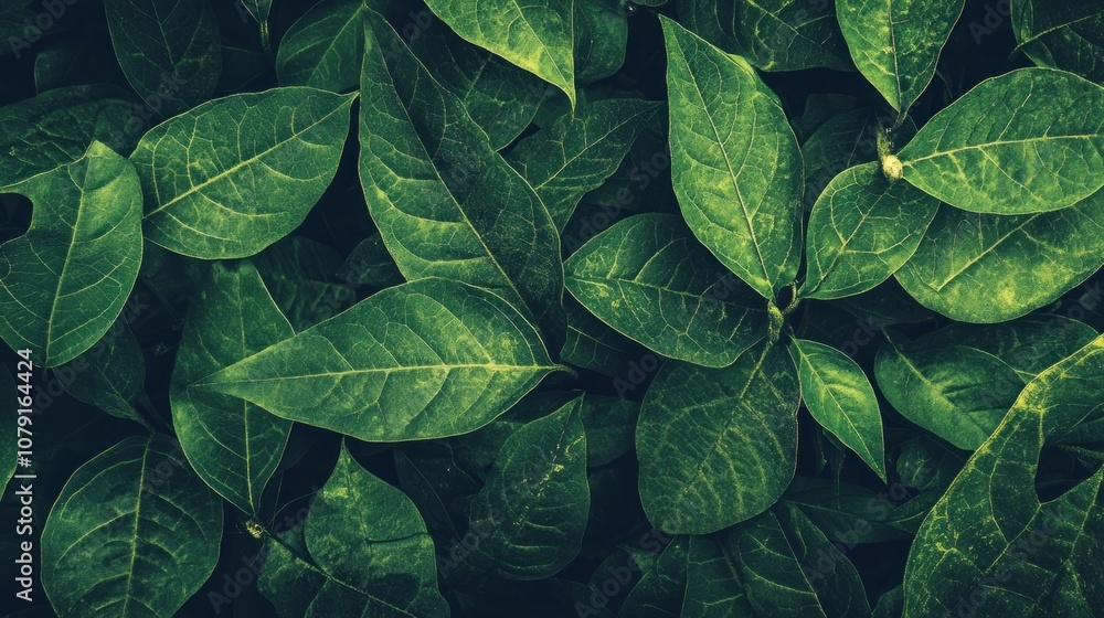 Dark green leaves in natural close-up background texture