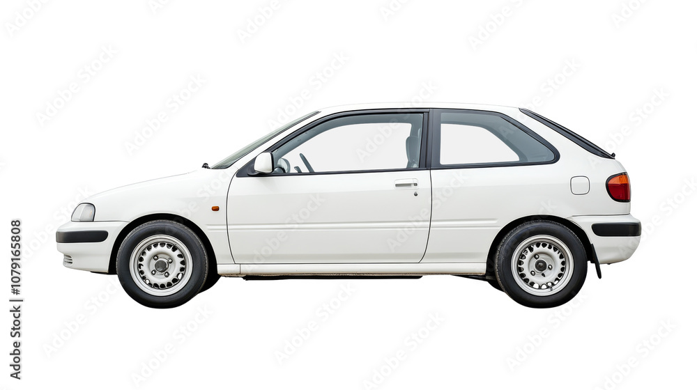 White hatchback car, isolated on white background White hatchback car, isolated on white background