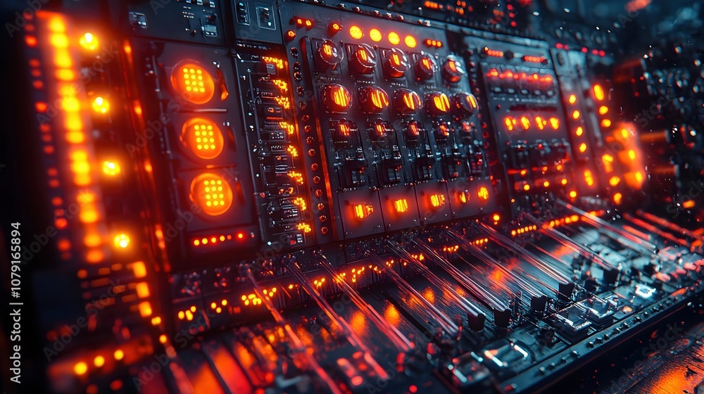 Futuristic Control Panel with Orange Lights - 3D Illustration Futuristic Control Panel with Orange Lights - 3D Illustration