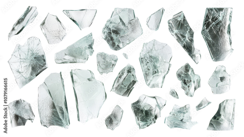 A large collection of cracks in broken glass, isolated on a white background A large collection of cracks in broken glass, isolated on a white background