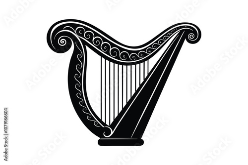 Harp Silhouette Vector Illustration - Elegant Musical Instrument Icon for Classical, Folk, and Symphonic Art and Design