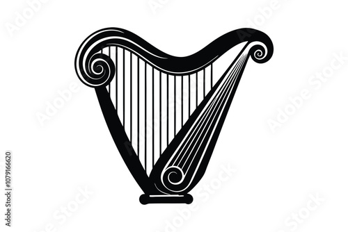 Harp Silhouette Vector Illustration - Elegant Musical Instrument Icon for Classical, Folk, and Symphonic Art and Design